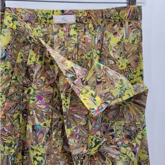 Vintage 60s Eve Seamstress Made Psychedelic Pleat Front with Pockets Midi Skirt - Picture 8 of 11